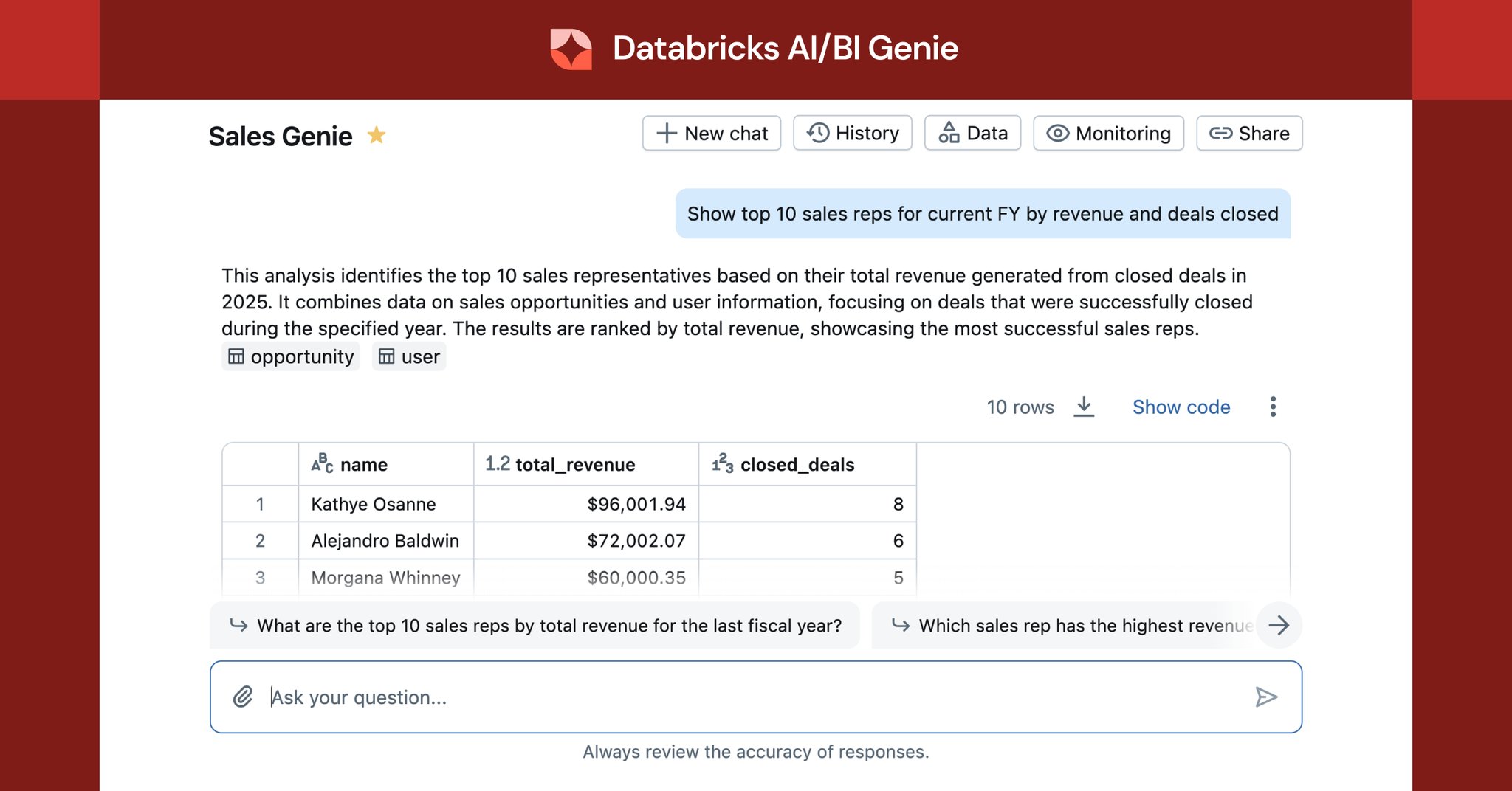 Databricks AI/BI Enables Conversational Analytics for Every User