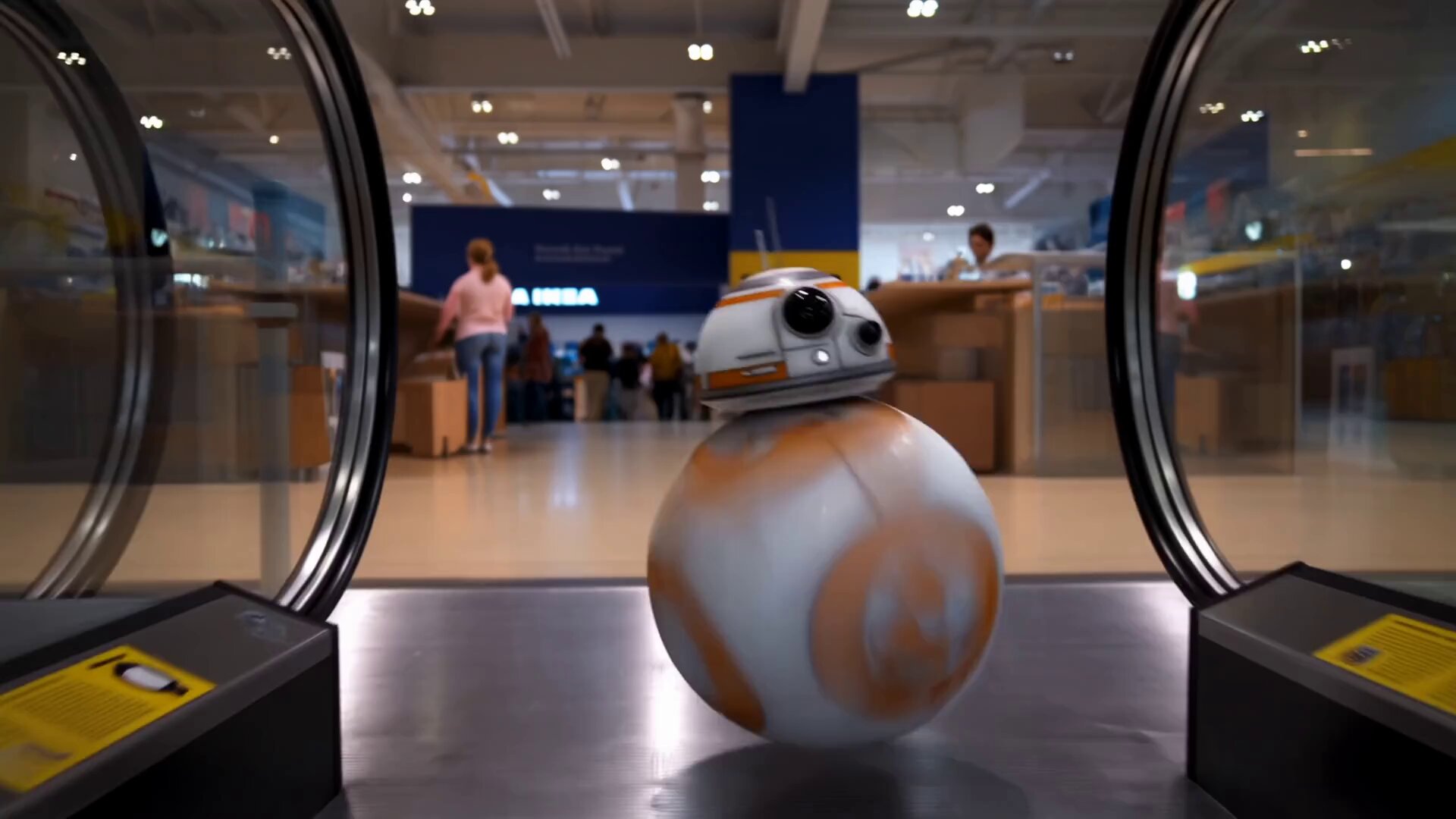 BB8 Droid Bounces Down IKEA Escalator in AI Video