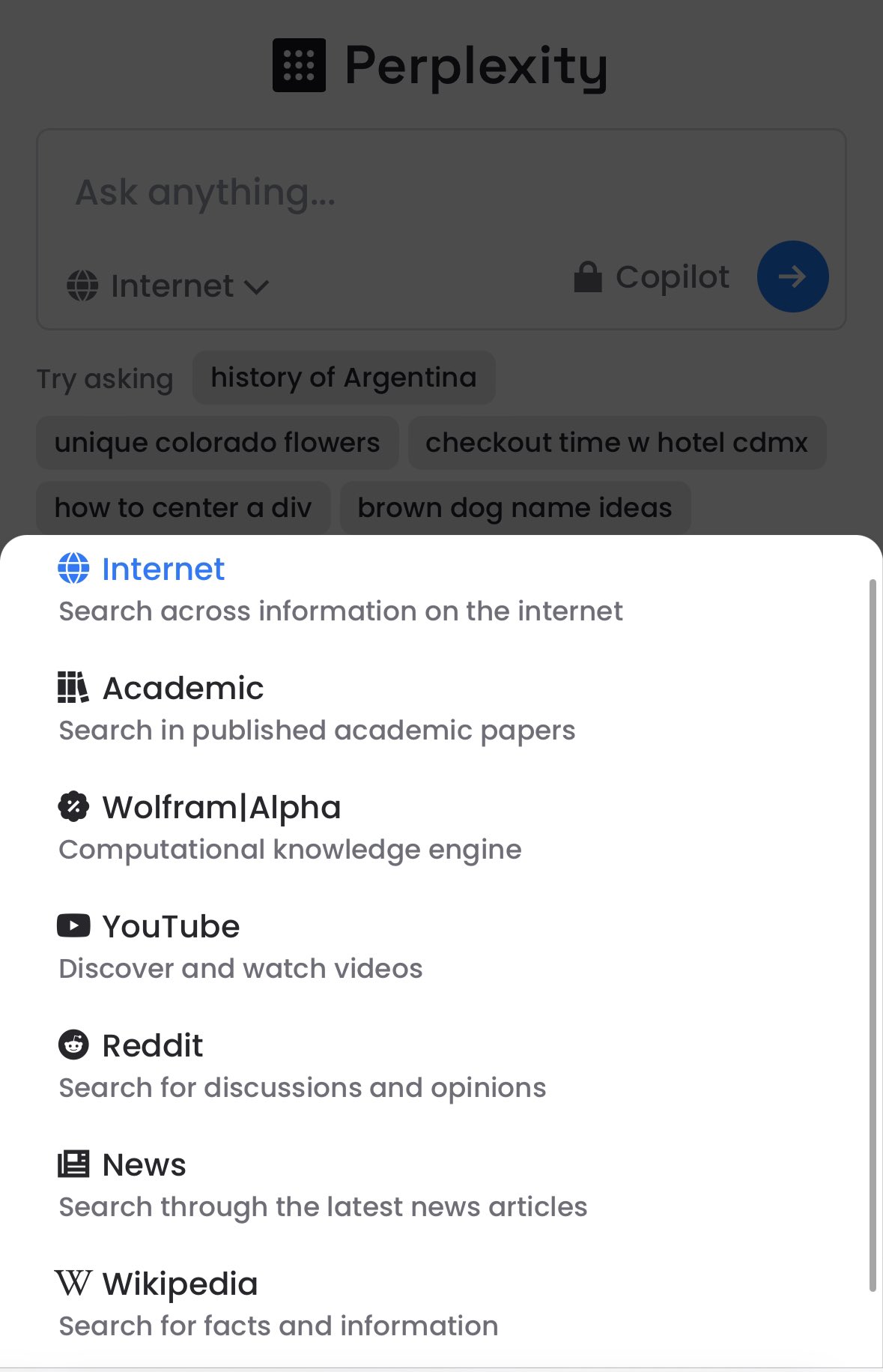 AI Search Tool with Specialized Source Pools and Browsing