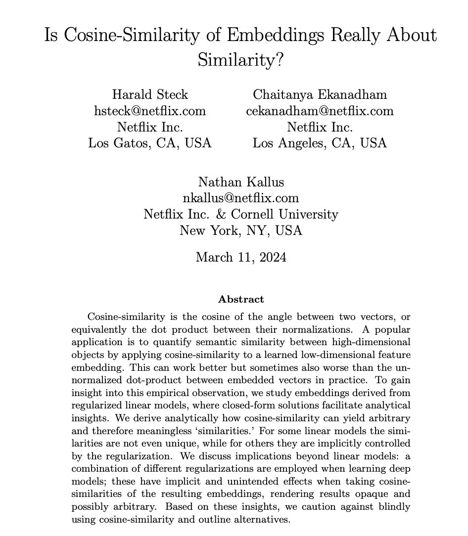 Netflix Paper on Cosine Similarity for RAG Systems