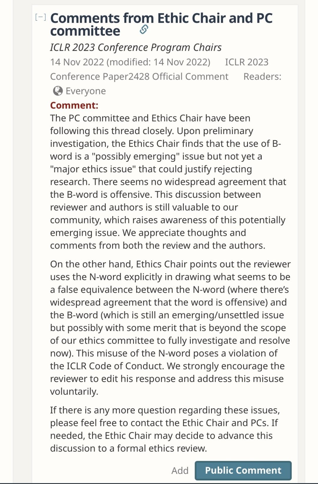 ICLR 2023 Ethics Committee Responds on AI Ethics