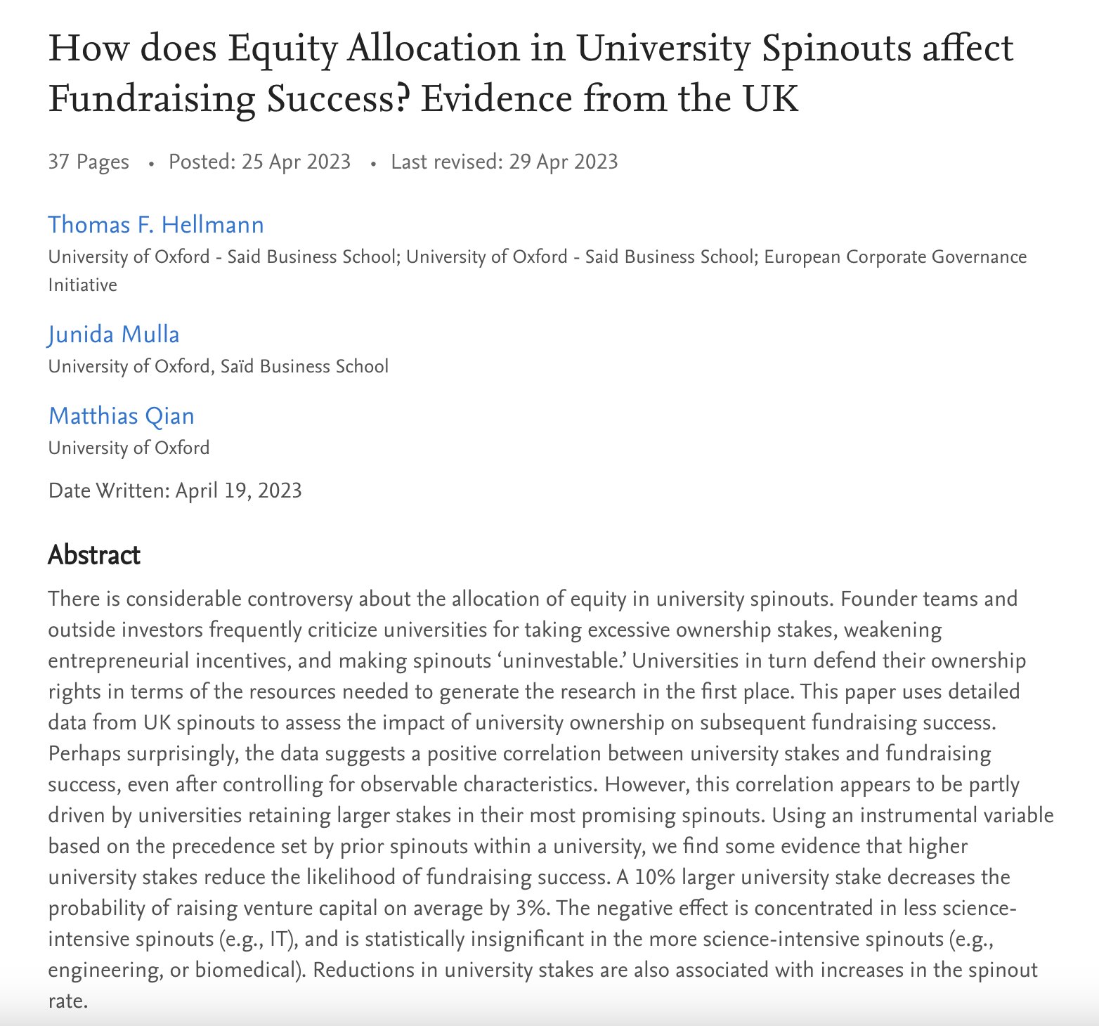 University Spinout Incentives Impact Investor Attraction Outcomes