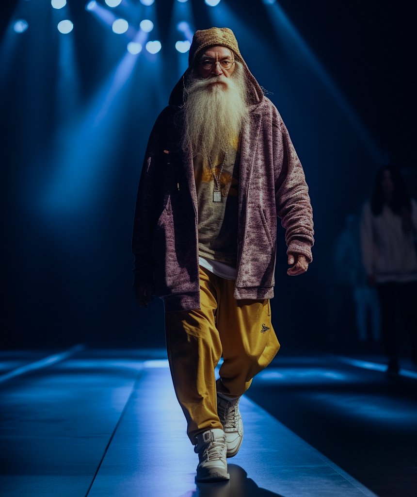 Dumbledore Adidas Fashion Show AI Image Generation Prompt