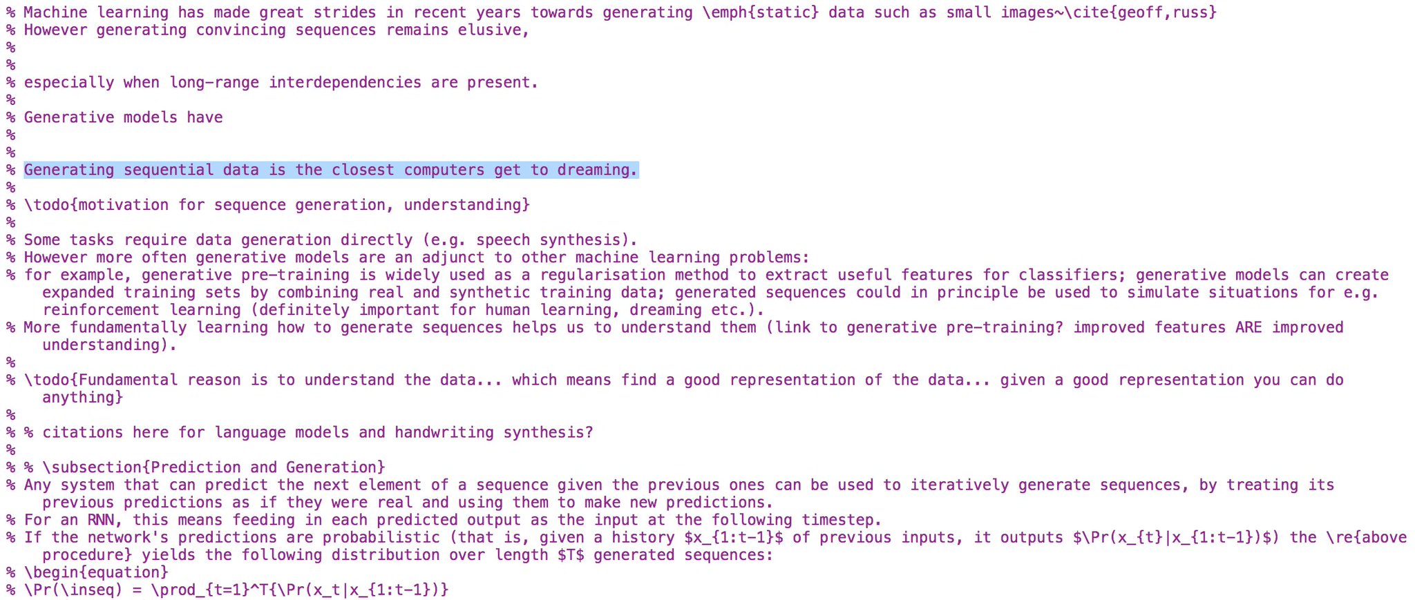 Sequential Data Generation as Machine Learning’s Form of Dreaming