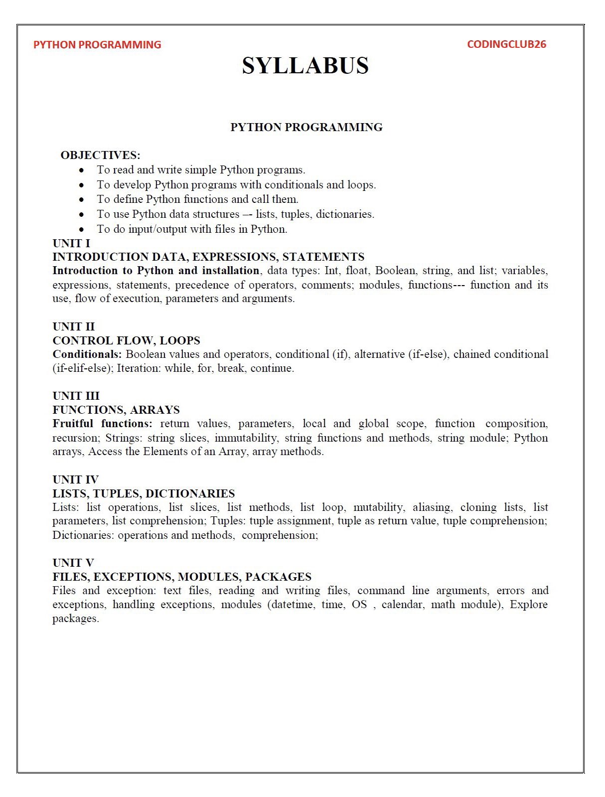 Free Python Programming Notes PDF Download by CodingClub