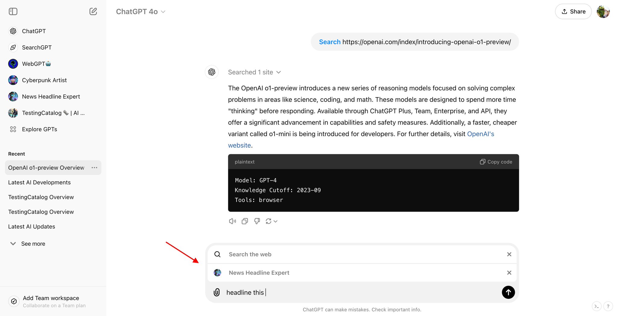 Update on managing custom GPT tools and search shortcuts
