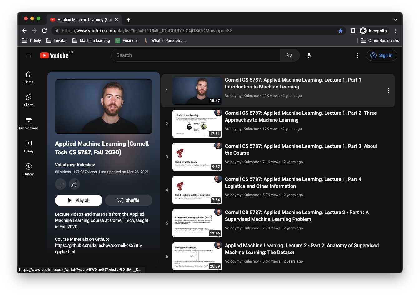 Applied Machine Learning Course Available Free on YouTube