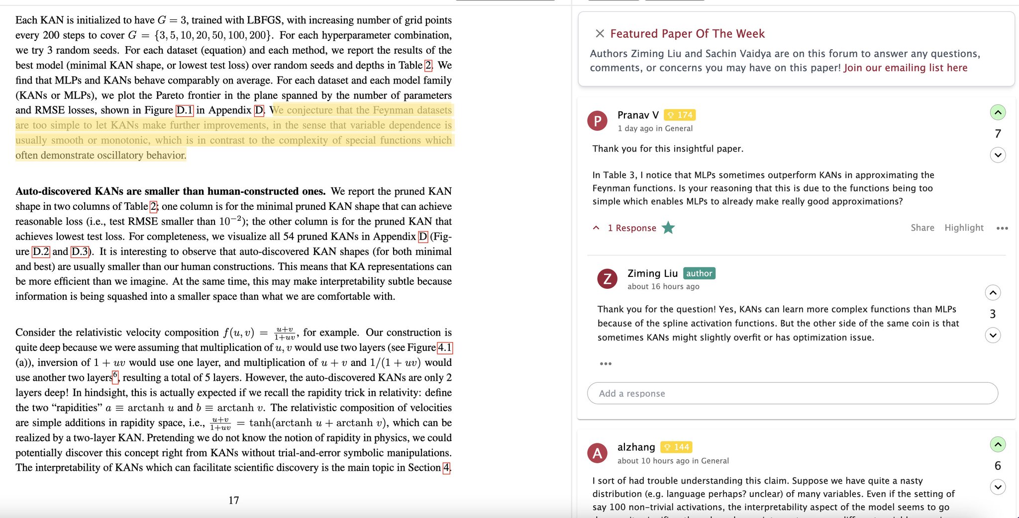 Kolmogorov-Arnold Networks: Alternative to MLPs Discussion