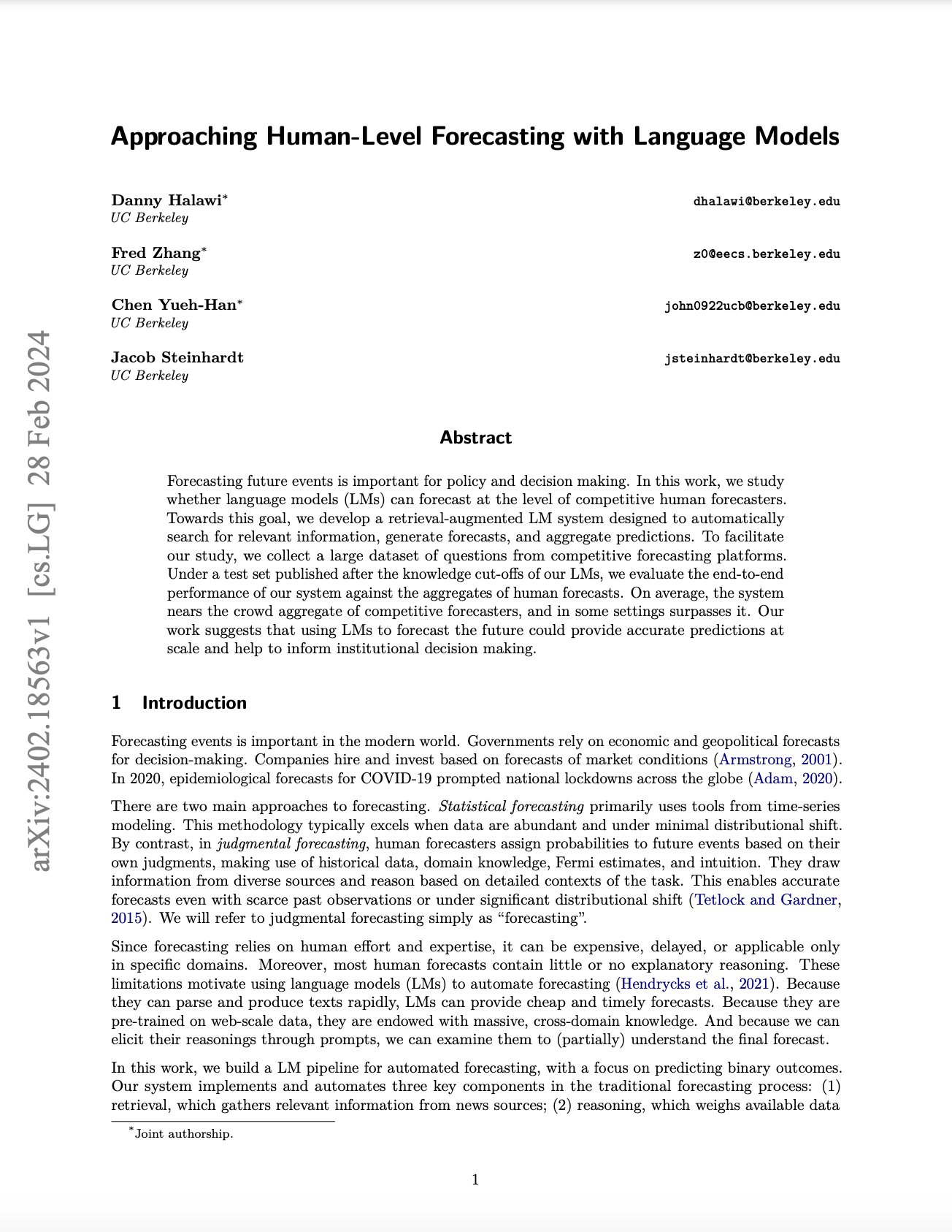 Language Models Approach Human-Level Forecasting Capabilities