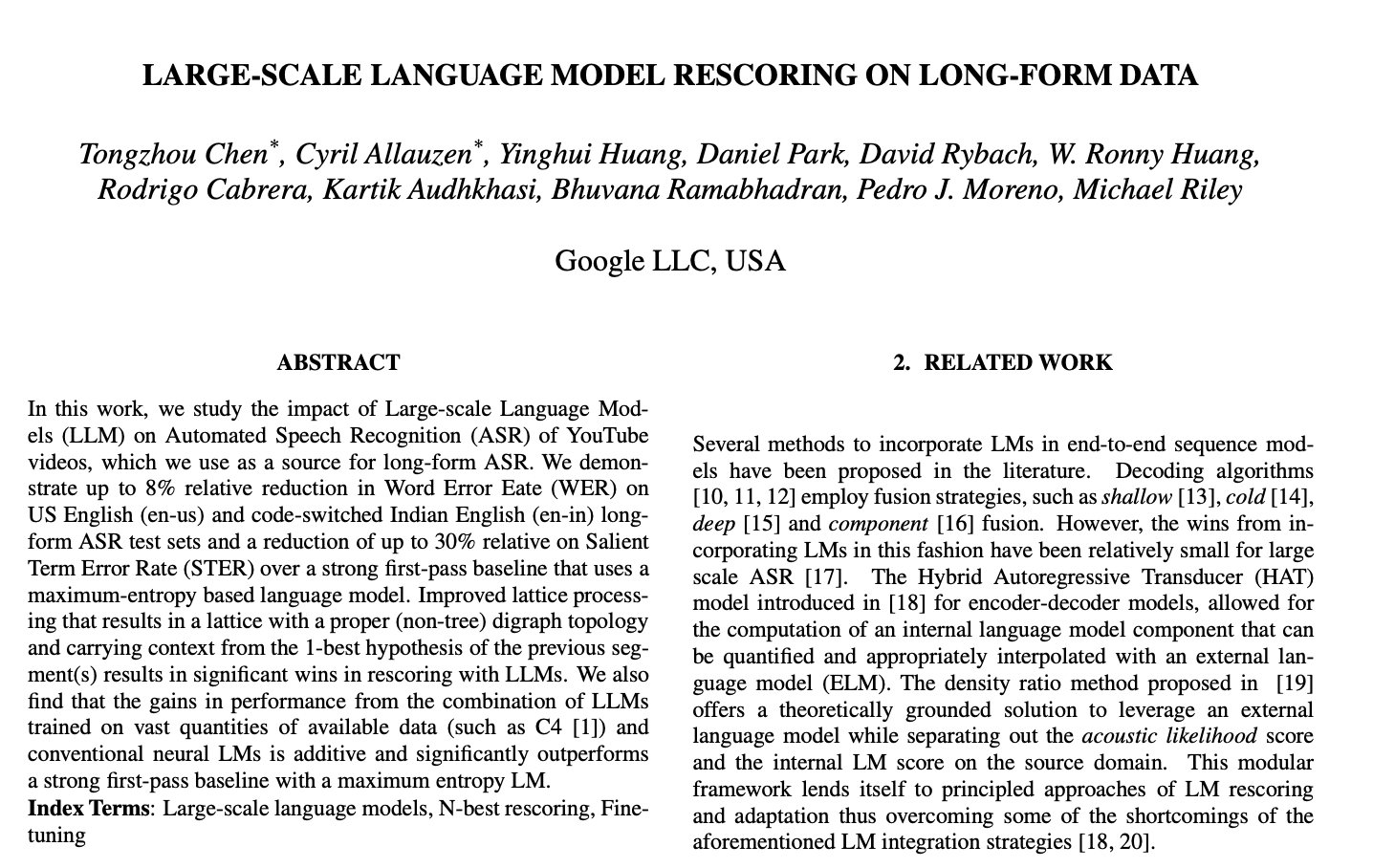 Large-scale Language Models for ASR Rescoring on Long-form Video Data