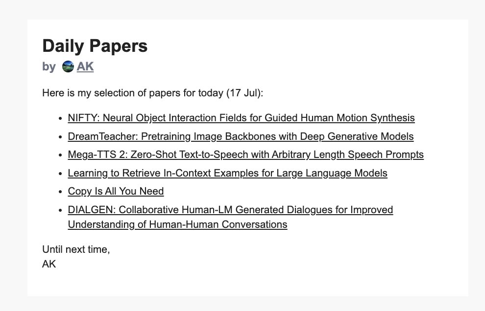 Hugging Face Papers Email Newsletter Released July 17