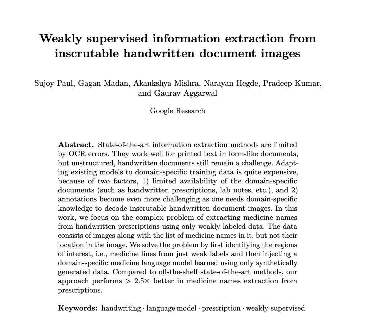 Weakly Supervised Information Extraction from Handwritten Document Images