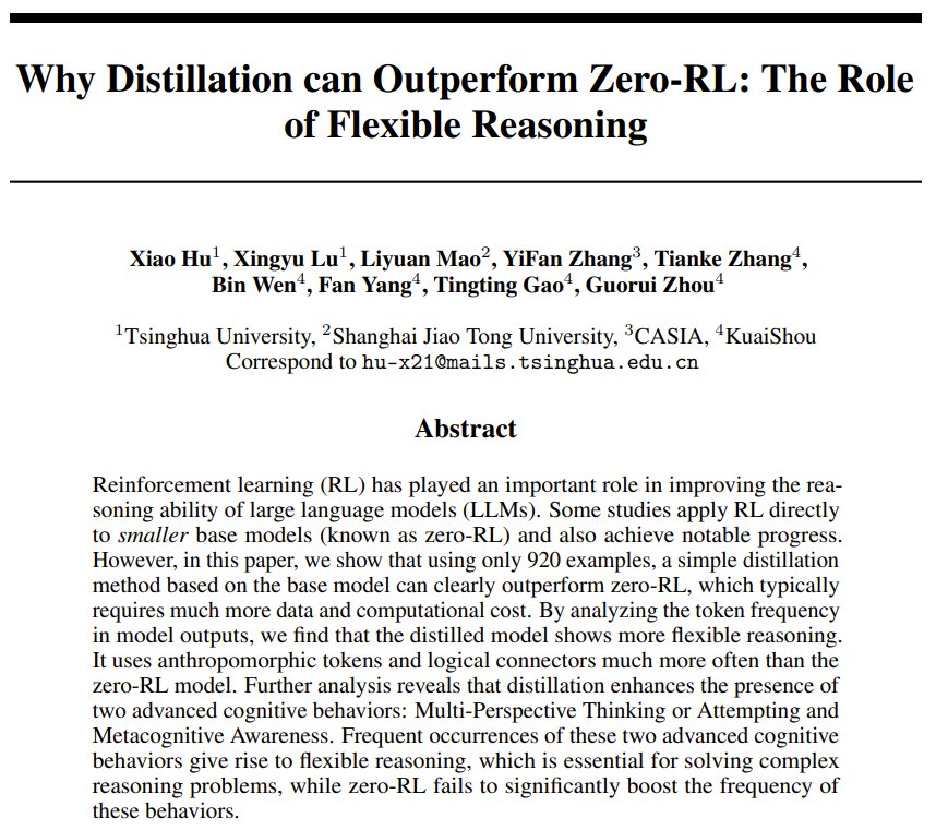 Distillation Outperforms Zero-RL Through Flexible Reasoning