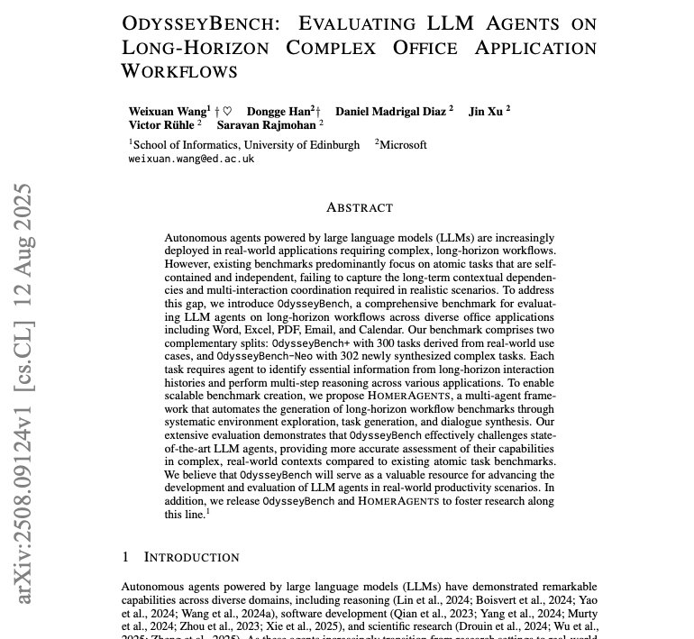 OdysseyBench evaluates the real-world performance of LLM agents