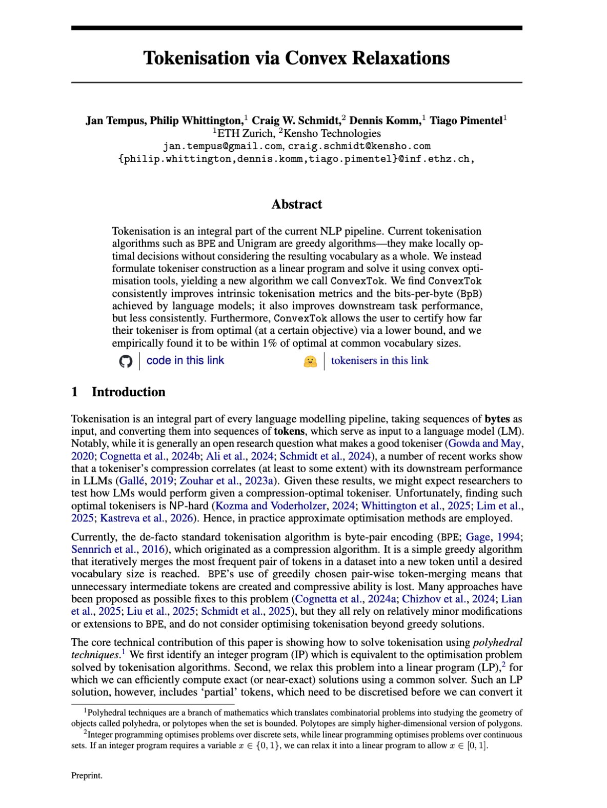 ConvexTok: Linear Programming for Optimal LLM Tokenization
