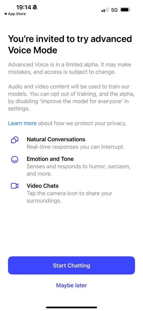 ChatGPT Advanced Voice Mode Alpha Release Expected Soon
