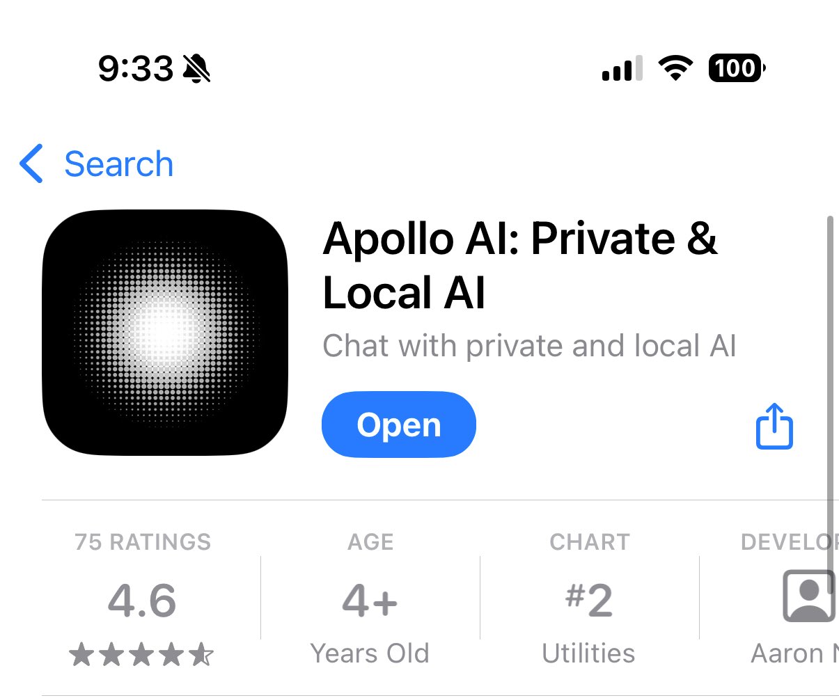 Apollo Reaches Top 2 in Utilities: Offline AI Model