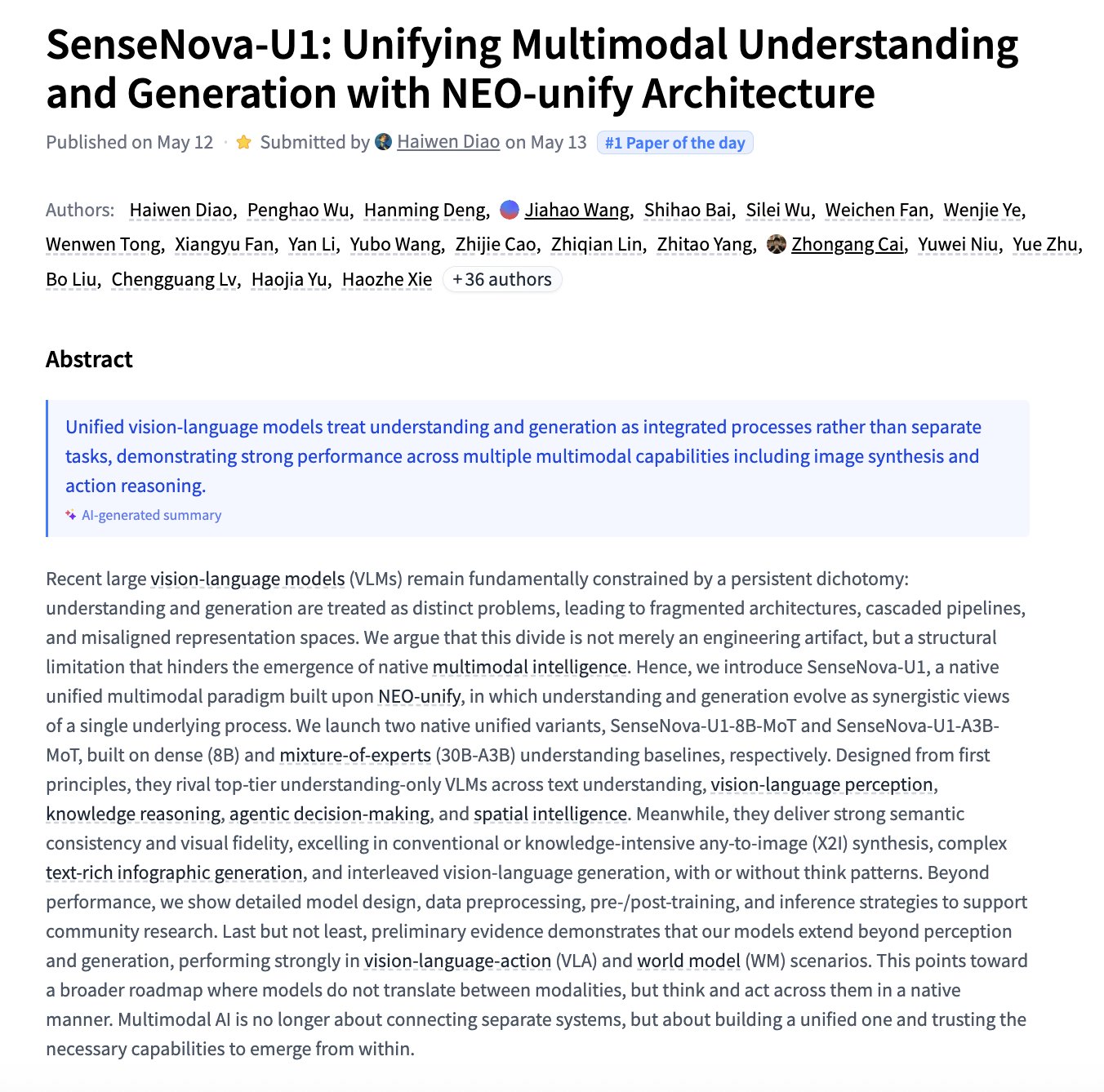 SenseNova-U1: Unifying Multimodal Understanding and Generation