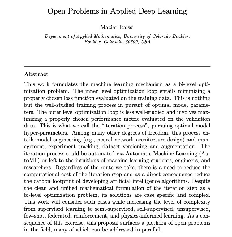 Open Problems in Applied Deep Learning Reference