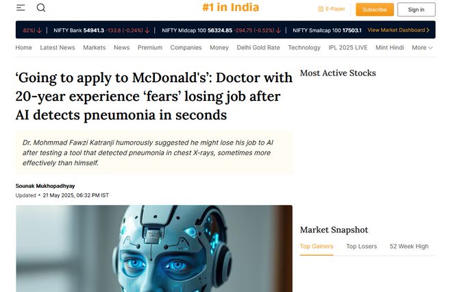 Doctor fears job loss after AI detects pneumonia in seconds