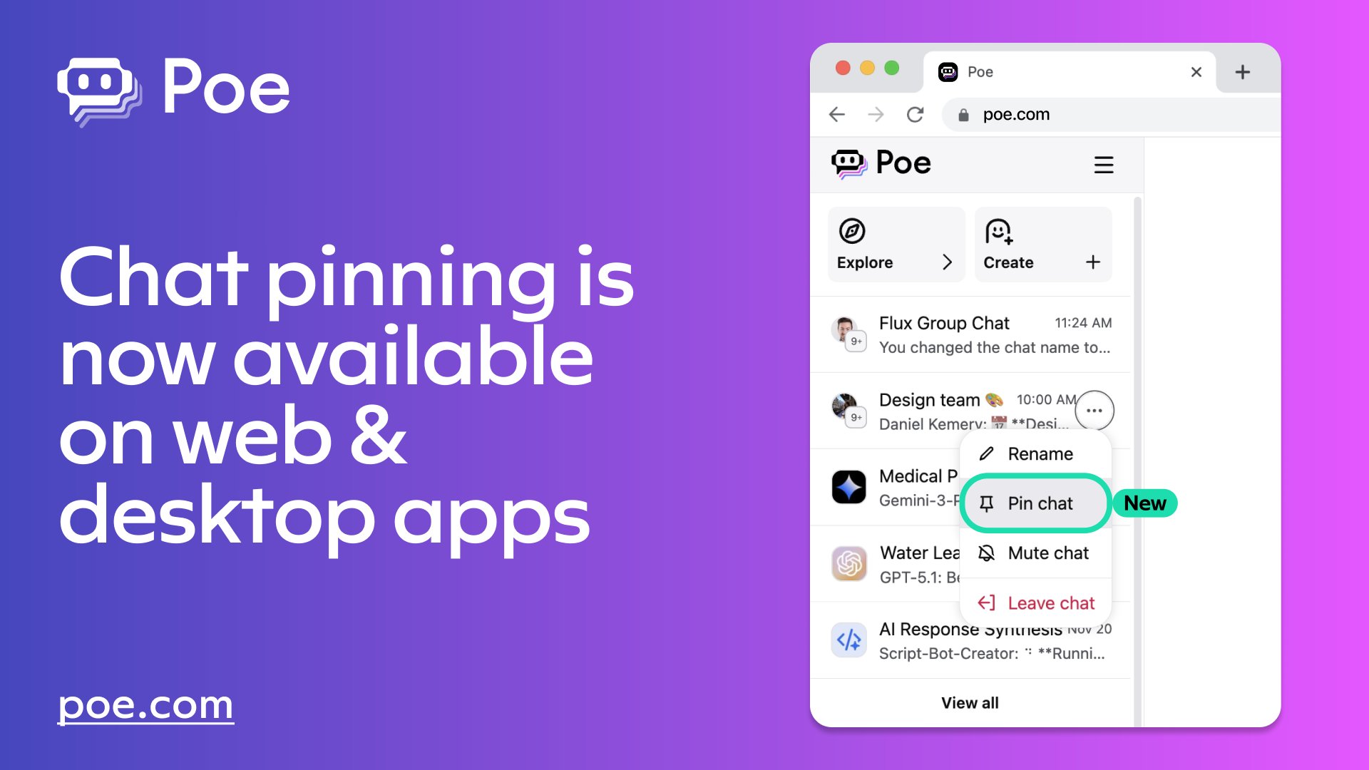 Poe Adds Chat Pinning Feature for Easier Conversation Access