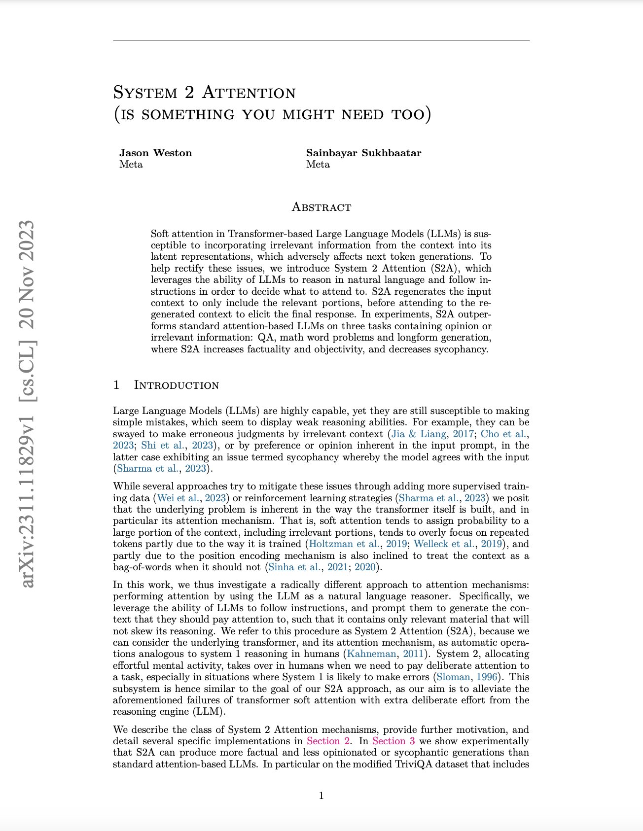 System 2 Attention: Advanced Deep Learning Research Paper