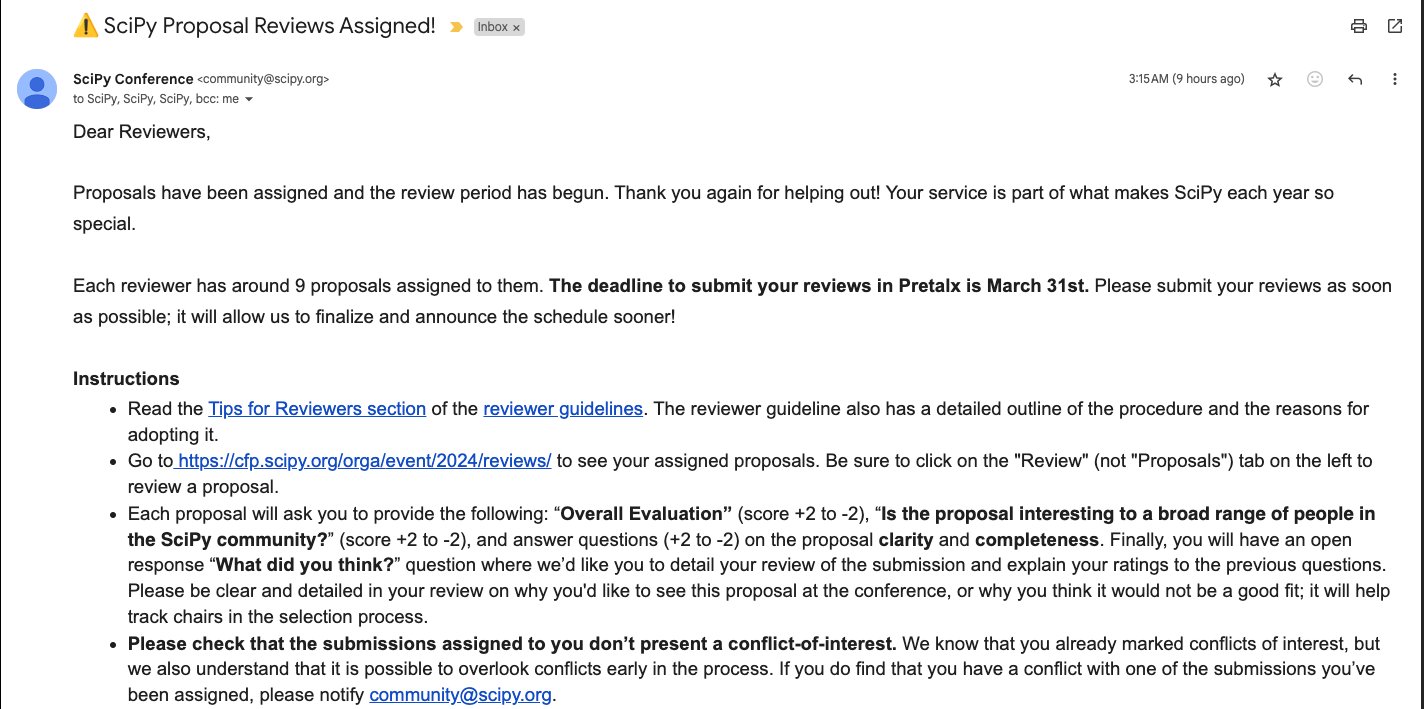 Reviewing CFP submissions for SciPy Conference USA 2024