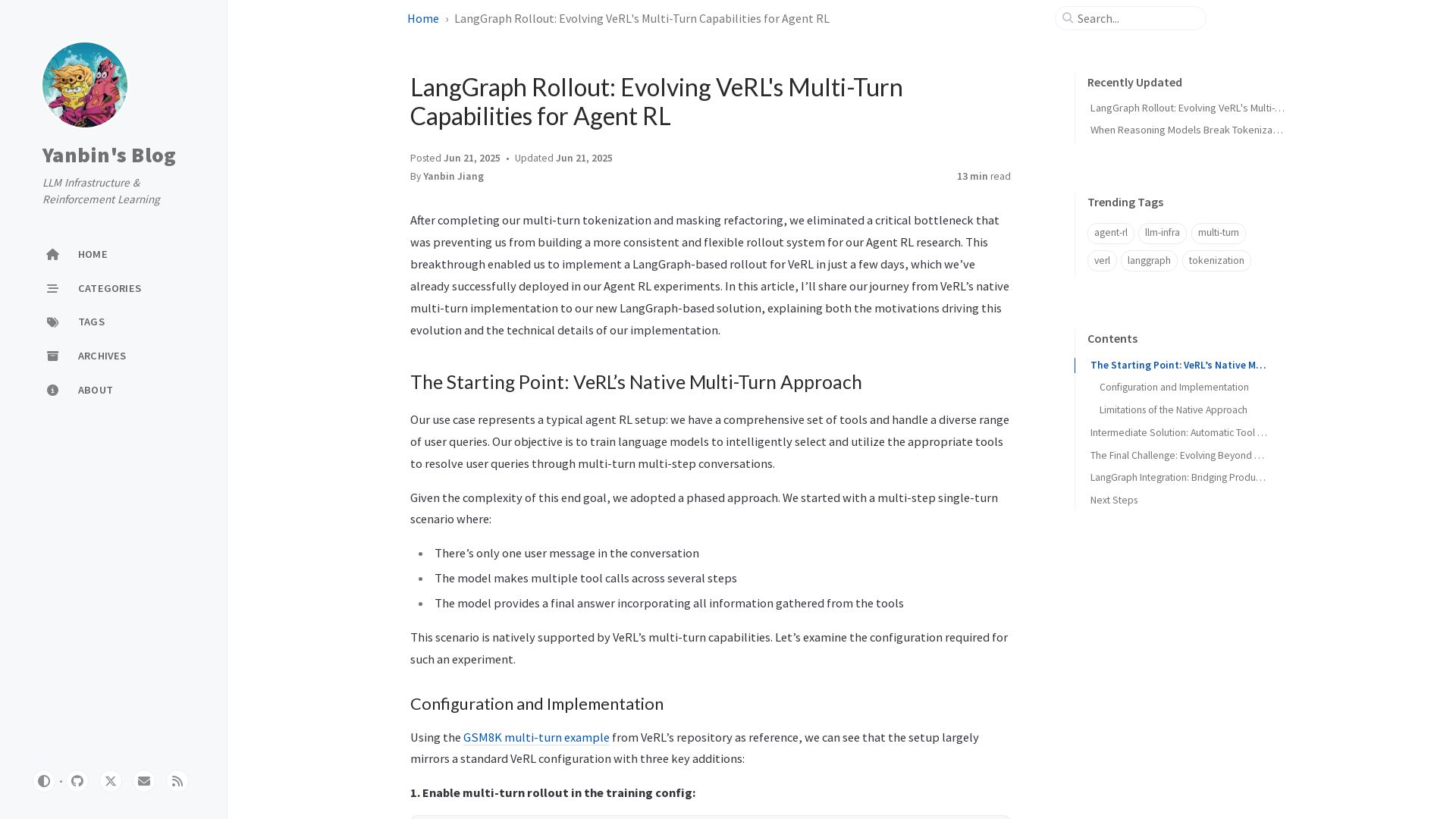 VeRL and LangGraph Integration for Multi-Turn RL Agents