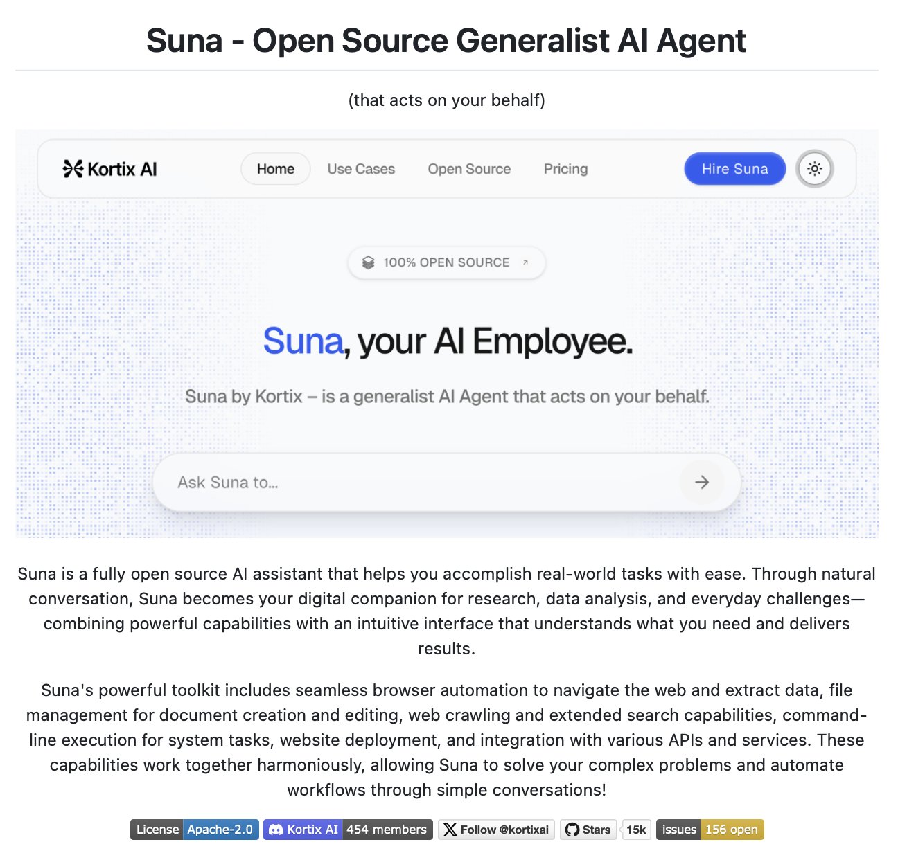 Suna: Open-Source AI Agent for Autonomous Workflows
