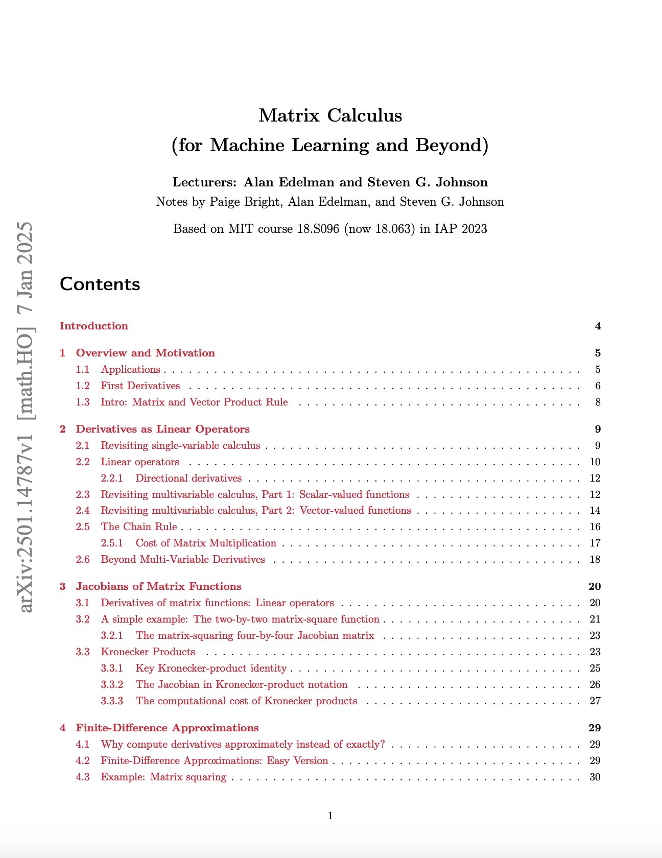 Matrix Calculus for Machine Learning and Beyond Paper