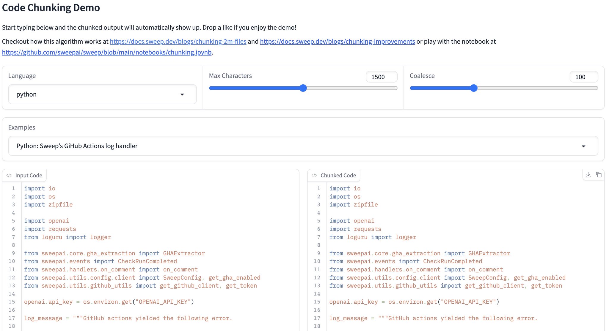 LangChain Code Splitter Demo and Sweep AI Webinar