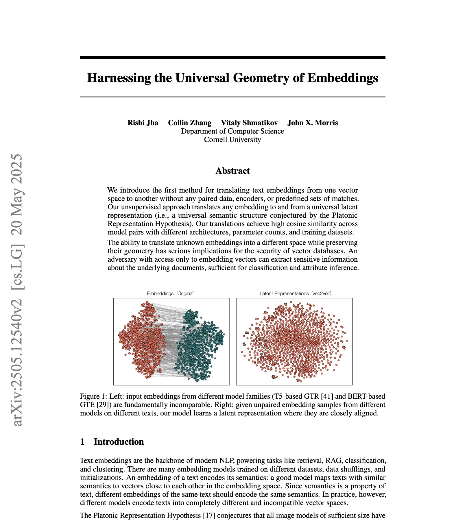 Universal Geometry of Embeddings Paper Released on ArXiv