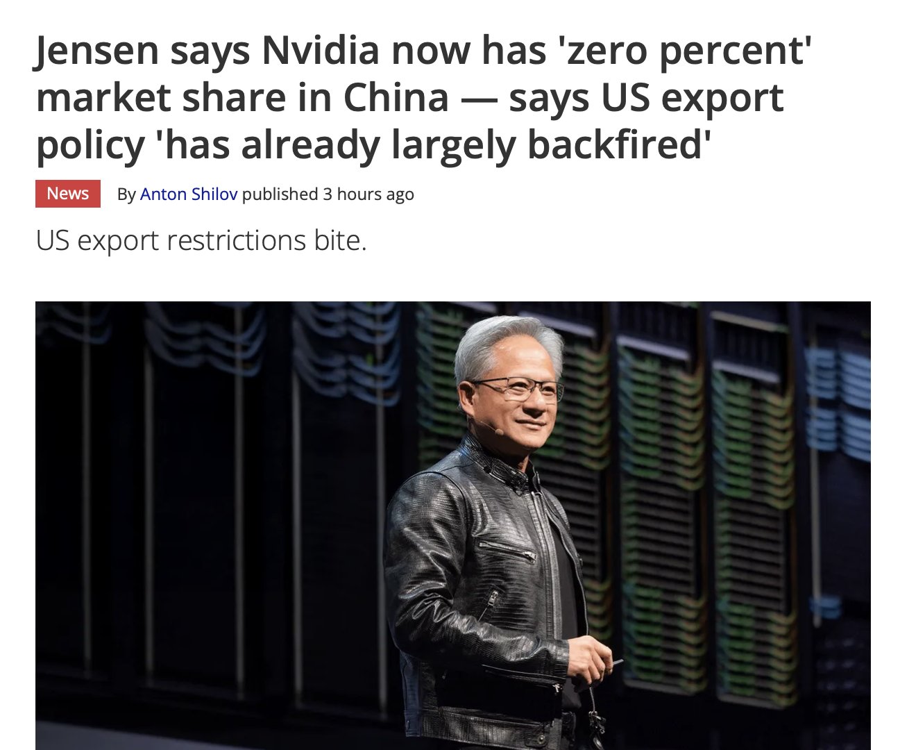 Nvidia Loses China Market Share as Export Controls Backfire