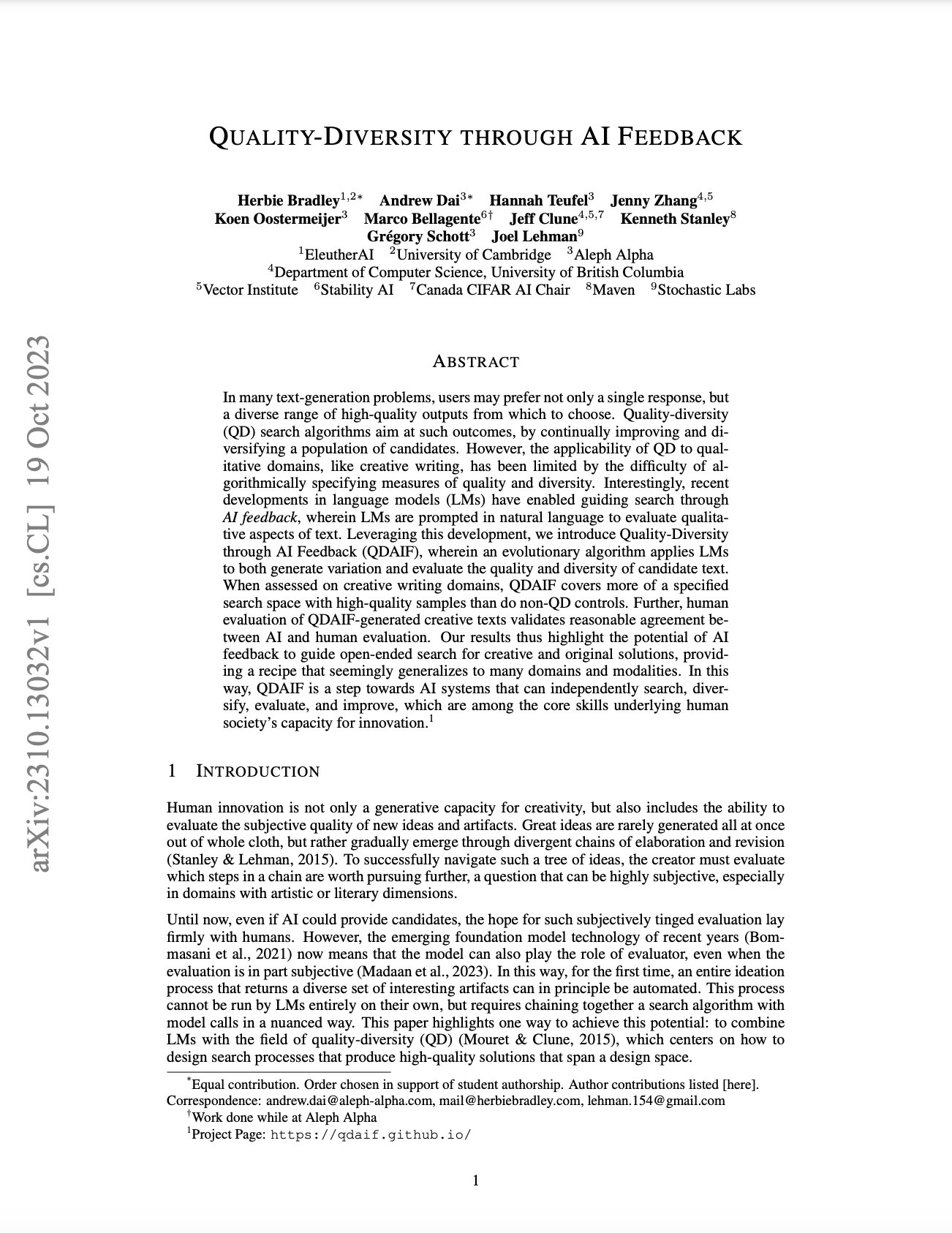 Quality-Diversity AI Feedback Method Research Advances