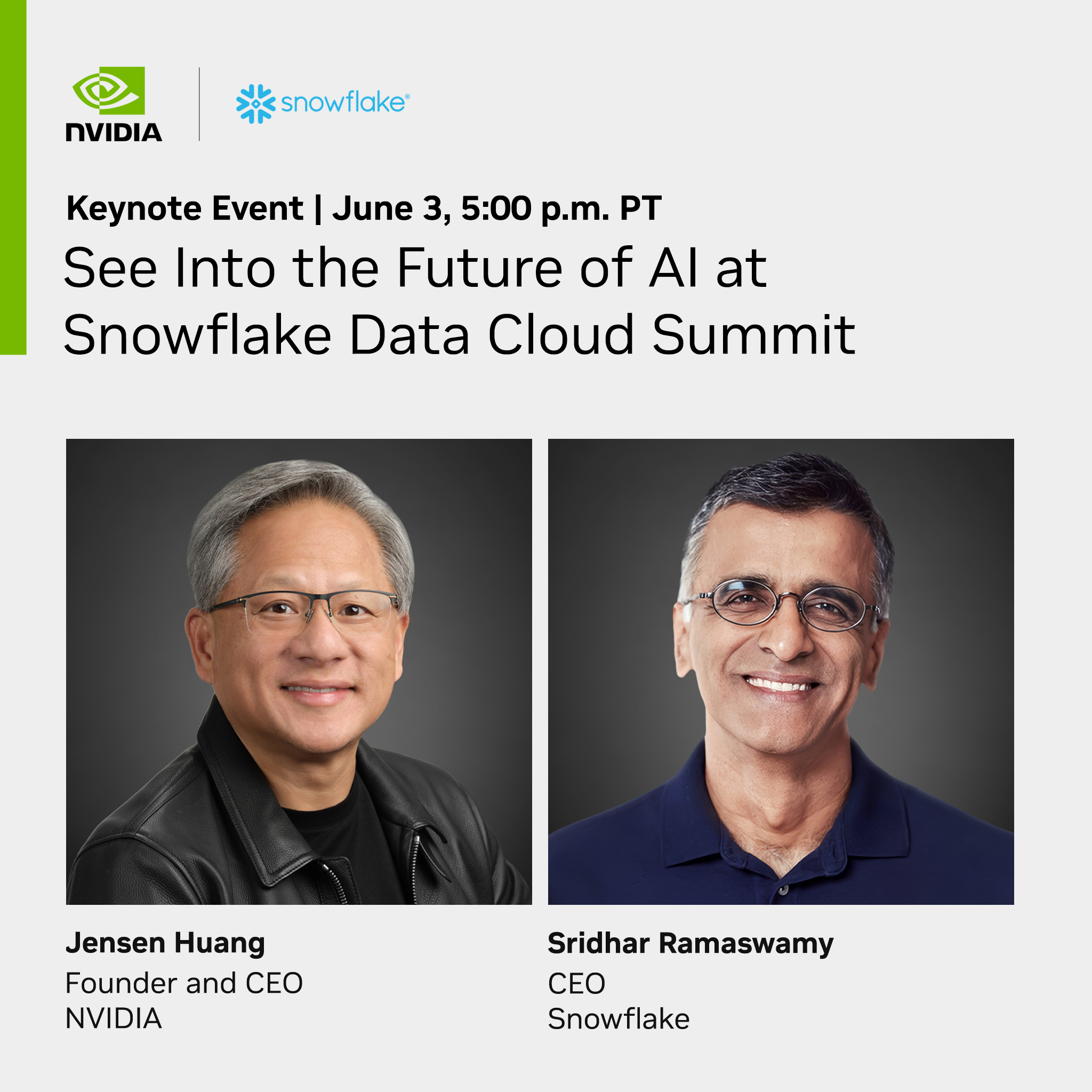 Jensen Huang and Sridhar Ranaswamy keynote Snowflake Data Cloud Summit