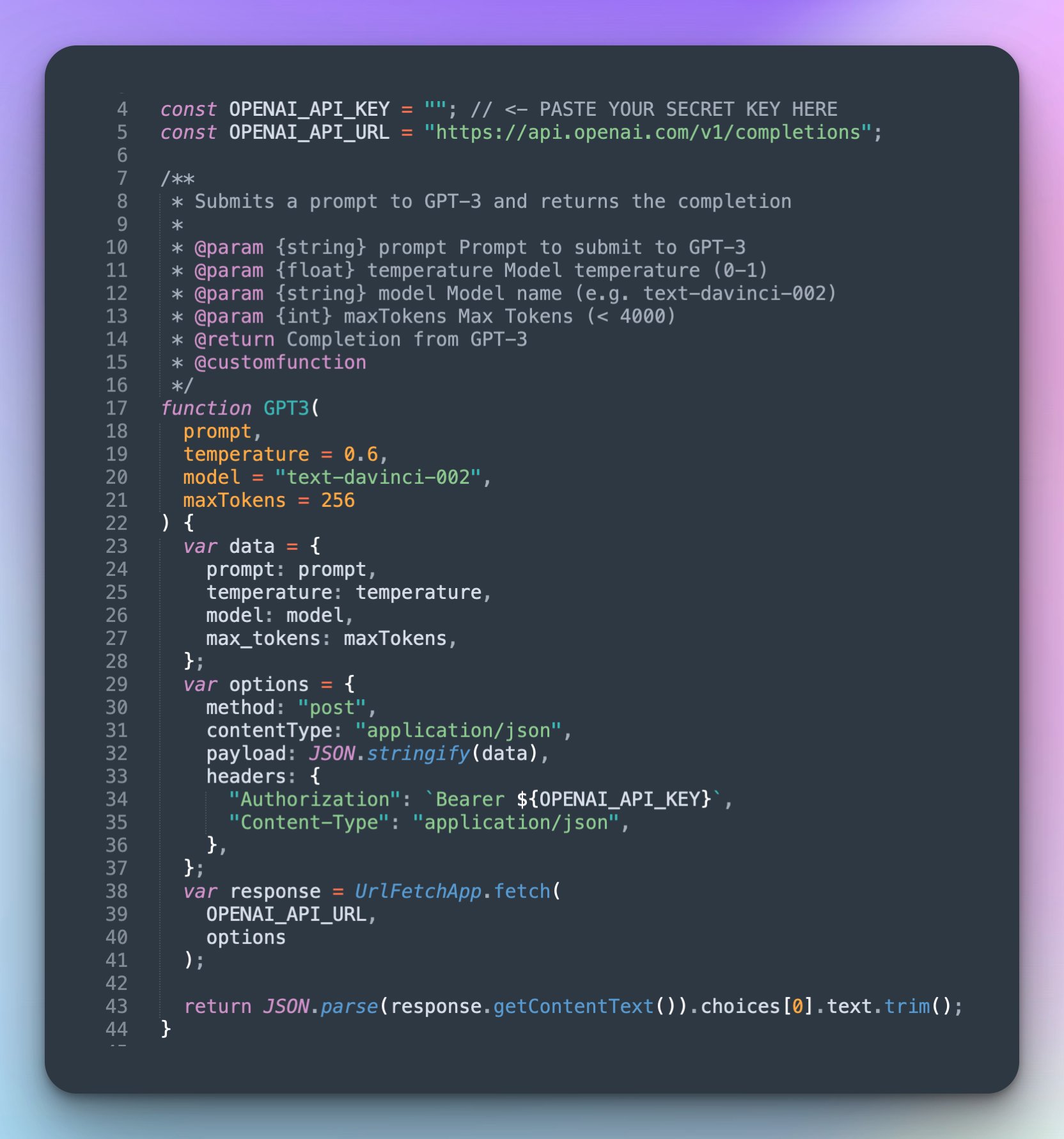 GPT-3 Script for Google Sheets Integration Guide