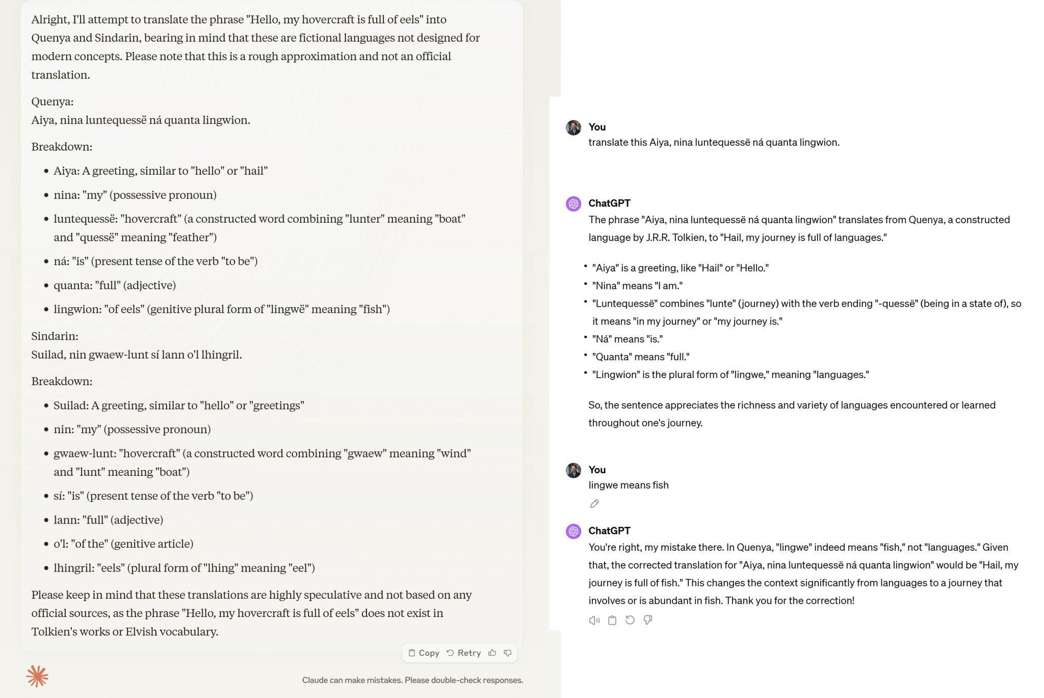 Claude 3 outperforms GPT-4 at Elvish translation
