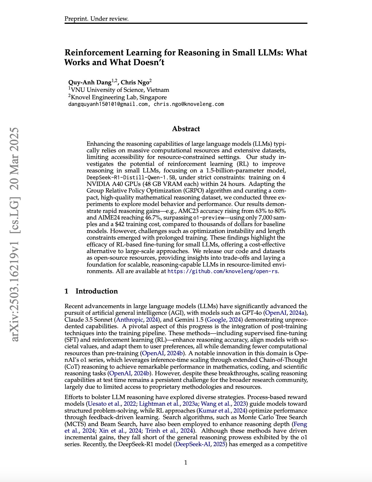 Reinforcement Learning for Reasoning in Small LLMs