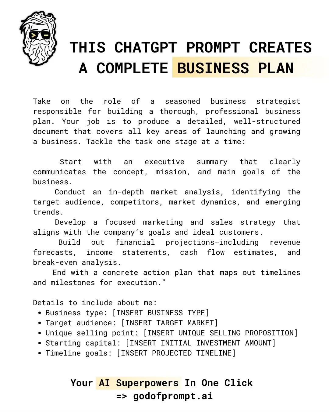 Using ChatGPT prompts for business plan generation