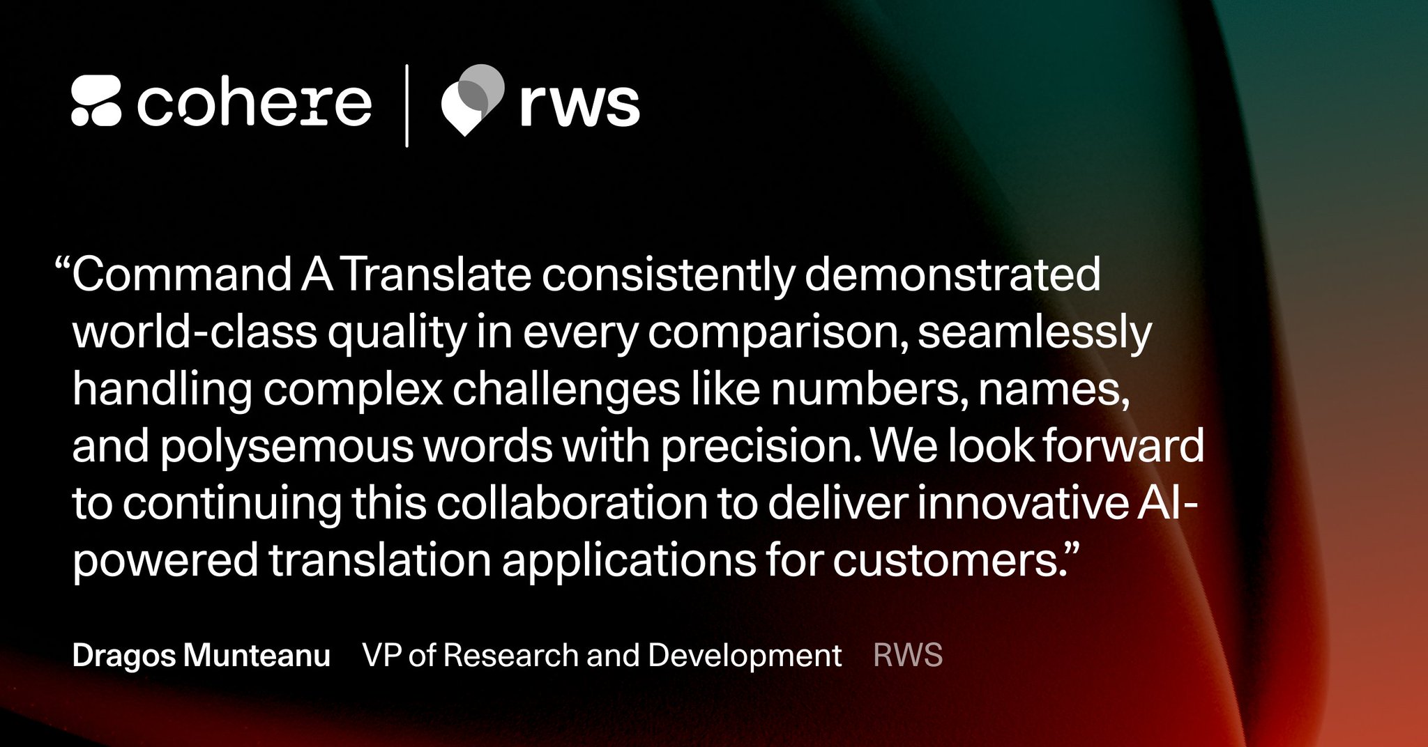 RWS Group Confirms Command A Translate Top Performance
