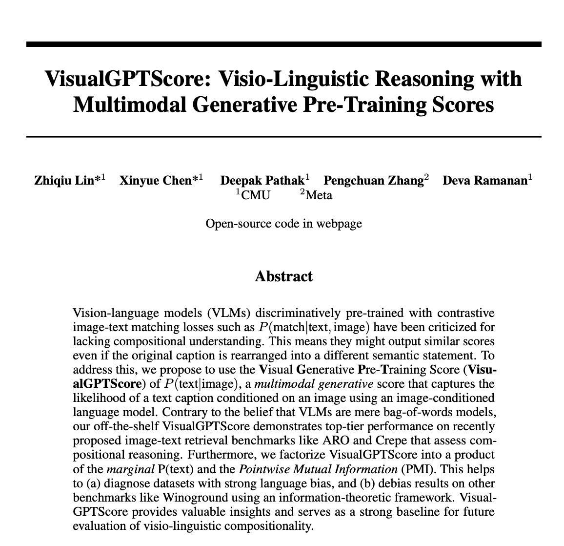 VisualGPTScore: Vision-Language Models with Multimodal Generative Pre-Training