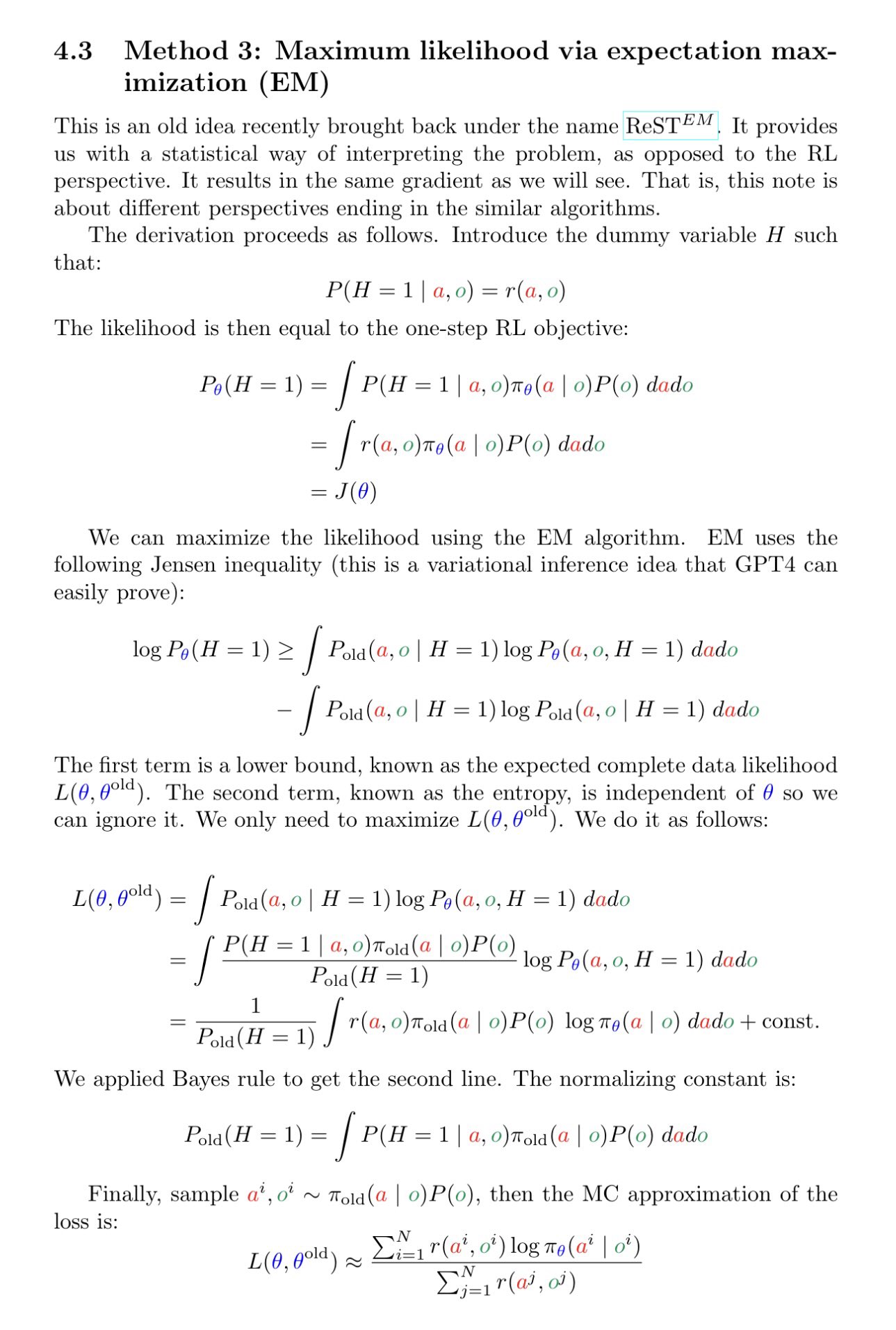 Standard Maximum Likelihood Expectation Maximisation EM Interpretation