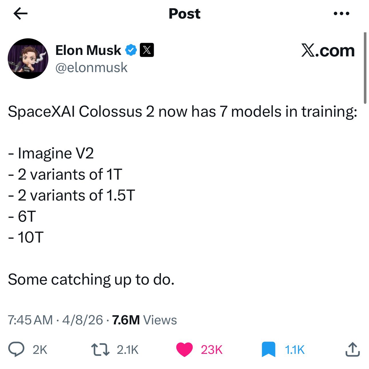 xAI Trains 7 Models on Colossus 2