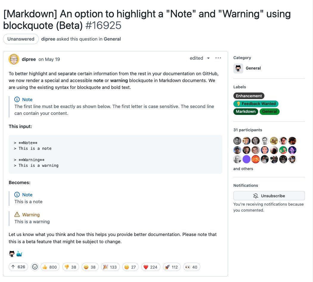 GitHub Adds Note and Warning Admonitions to Markdown