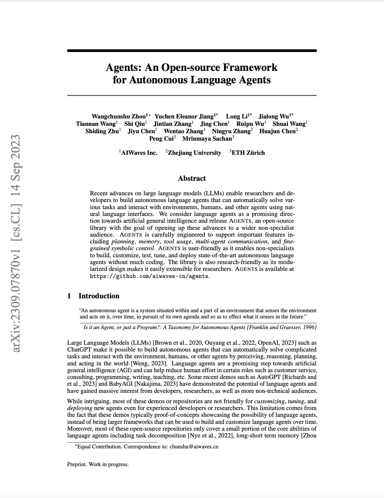 Open-source Framework for Autonomous Language Agents