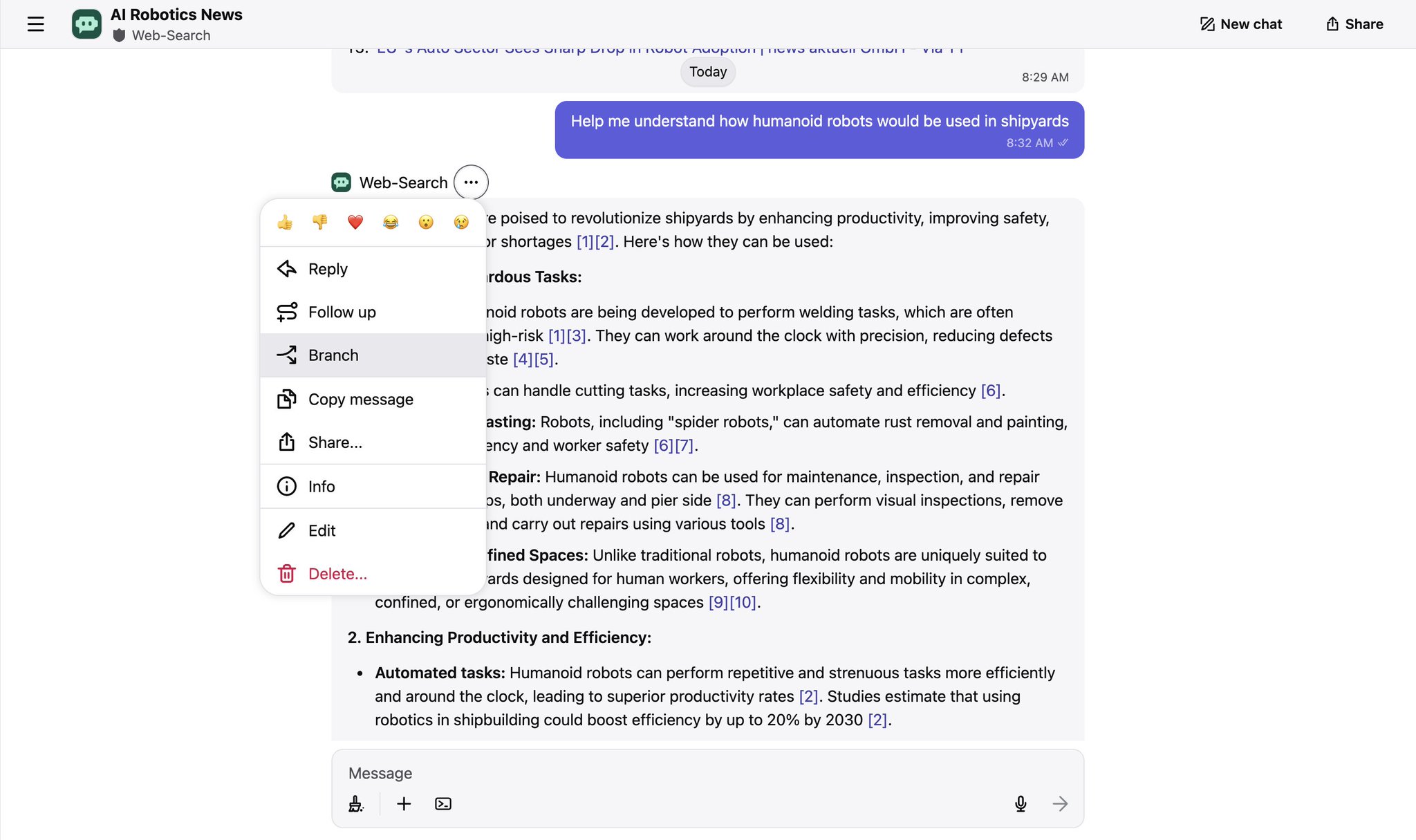 Poe adds conversation branching for prompt testing
