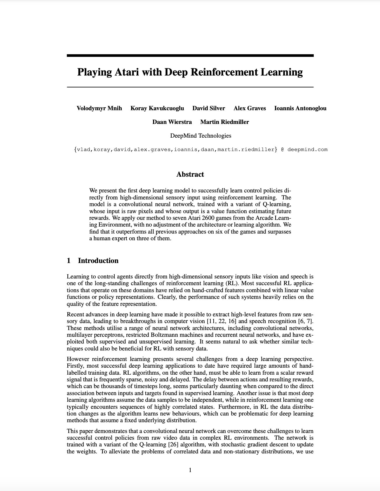 Deep Reinforcement Learning for Atari Game Playing