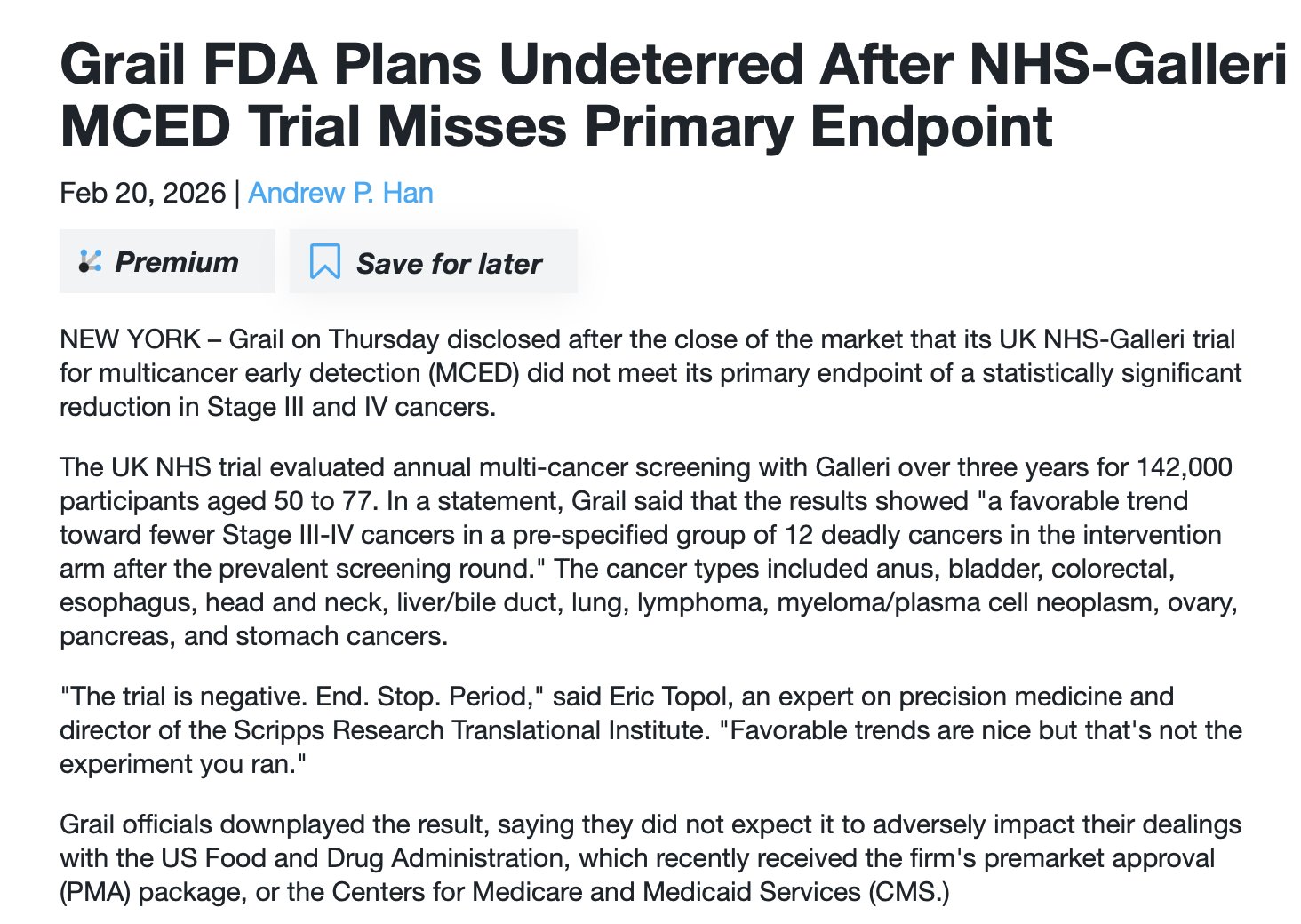 Large MCED AI Trial Misses Primary Endpoint Despite Promise