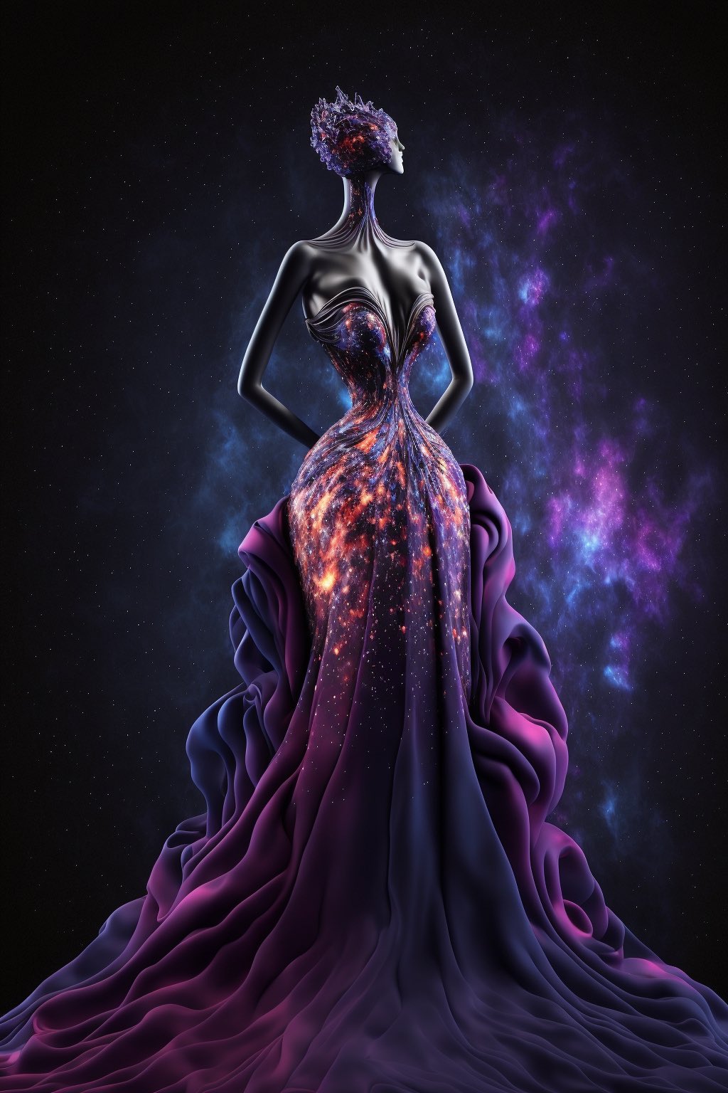 Galaxy nebula couture gown created with Midjourney AI