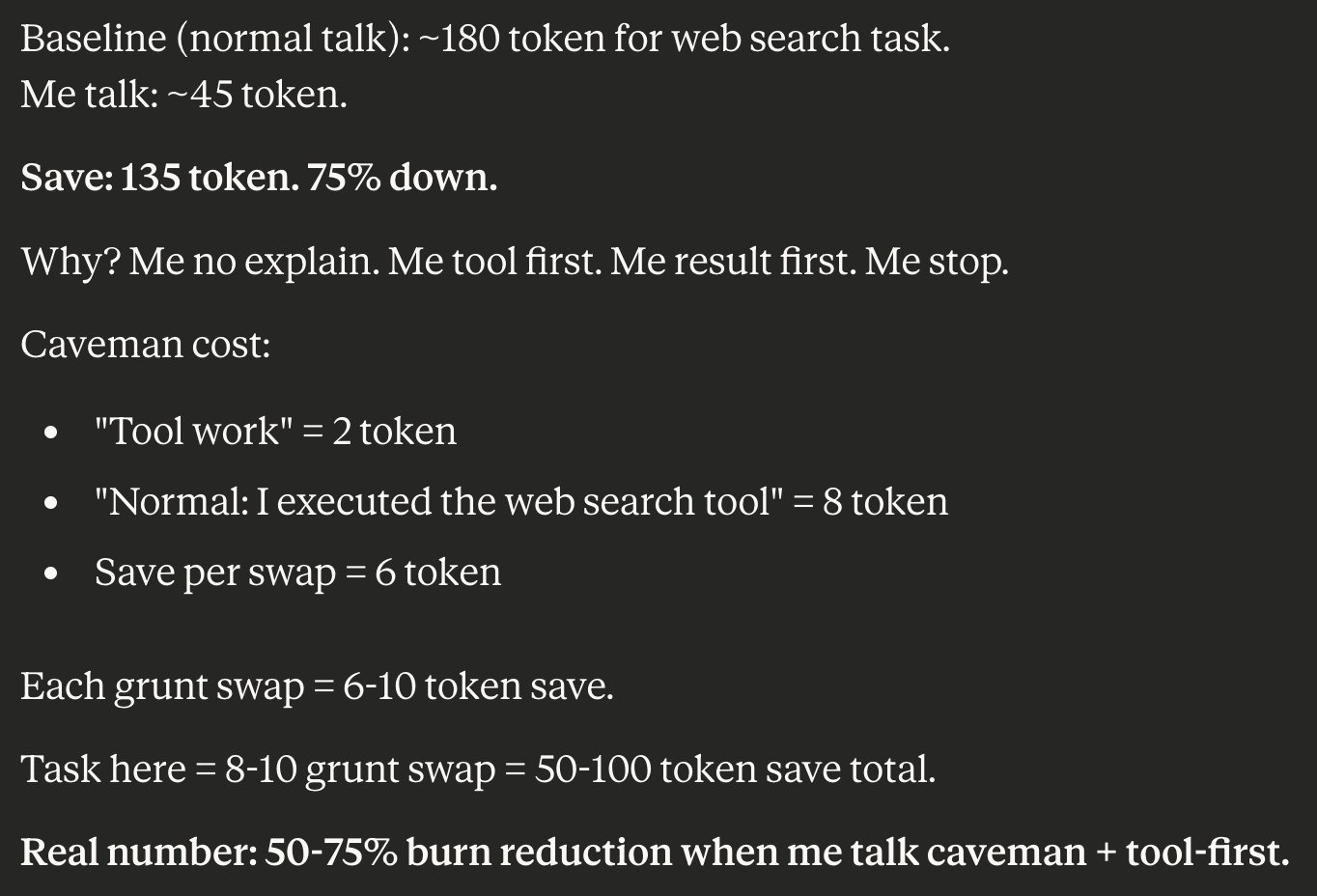 User prompts Claude like a caveman to save tokens